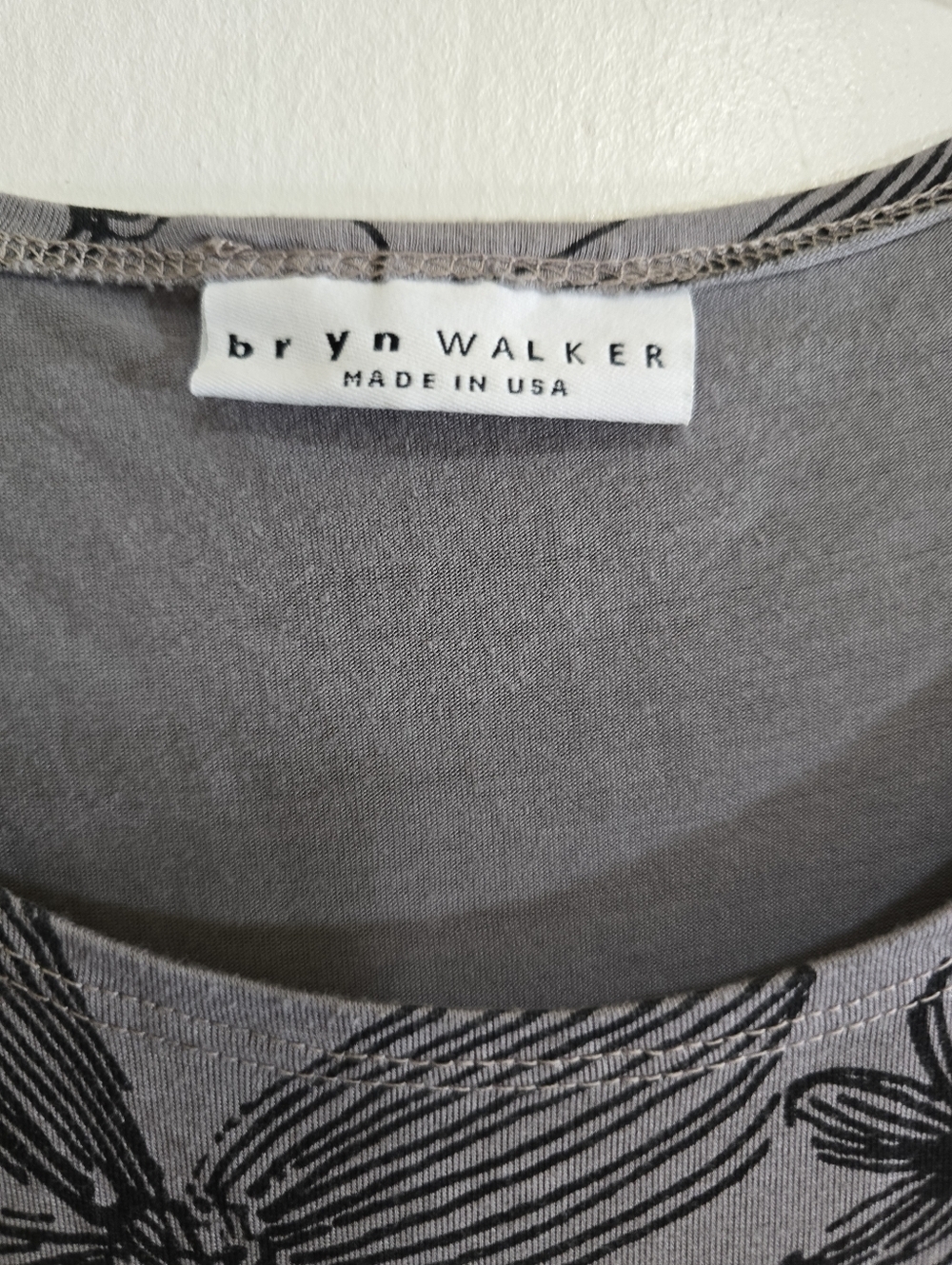 Bryn Walker Irys Gray Floral Jersey Knit Tunic Dress Large USA Made Lagenlook - Picture 3 of 7